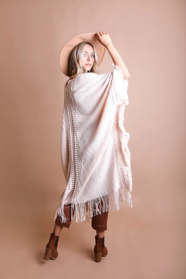 Open Work Frayed Border Bohemian Cardigan