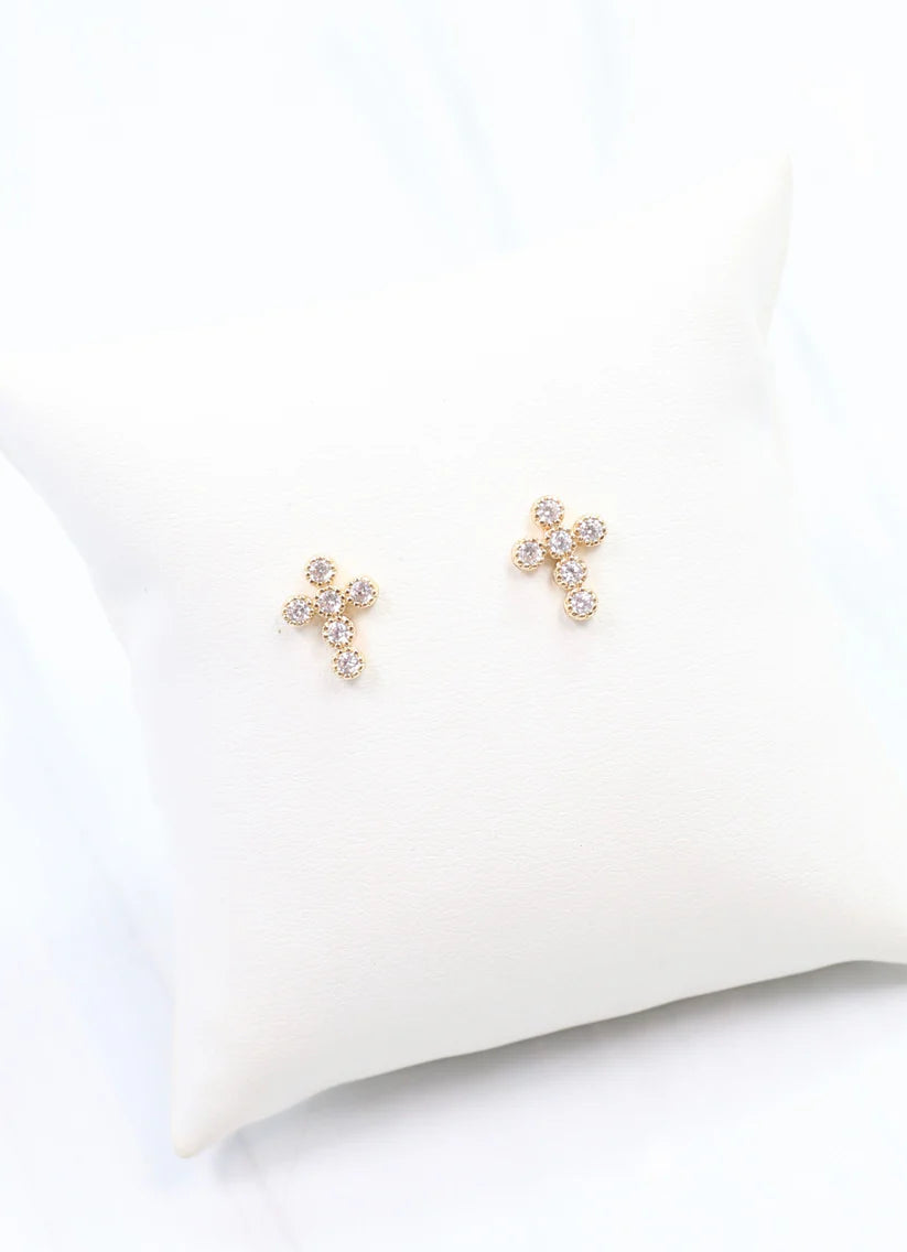 CZ Cross Earring Gold