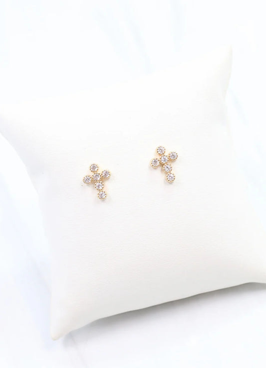 CZ Cross Earring Gold