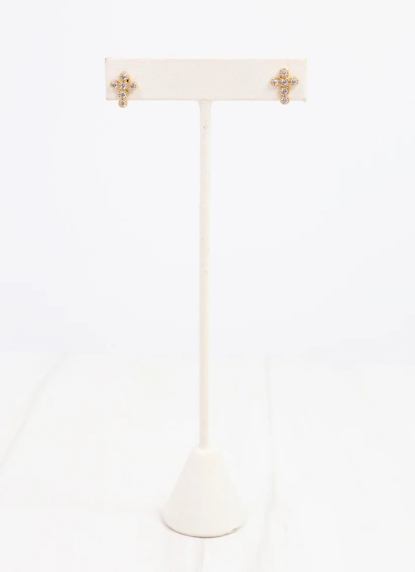 CZ Cross Earring Gold