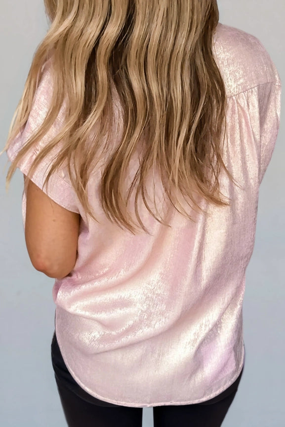 Metallic Buttoned Short Sleeve Shirt