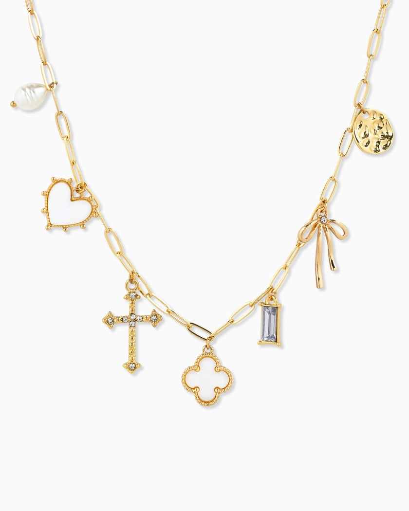 Mop Clover Multi Gold Charm Necklace