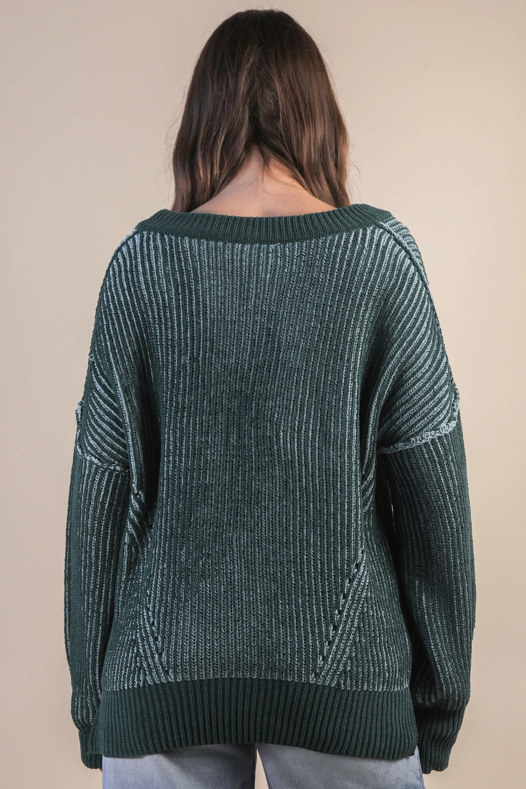 Slightly Oversized Two Tone Knit Casual Sweater