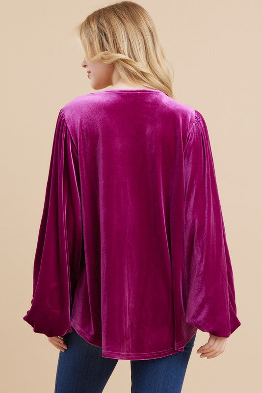 Velvet Long Draped Sleeves Top