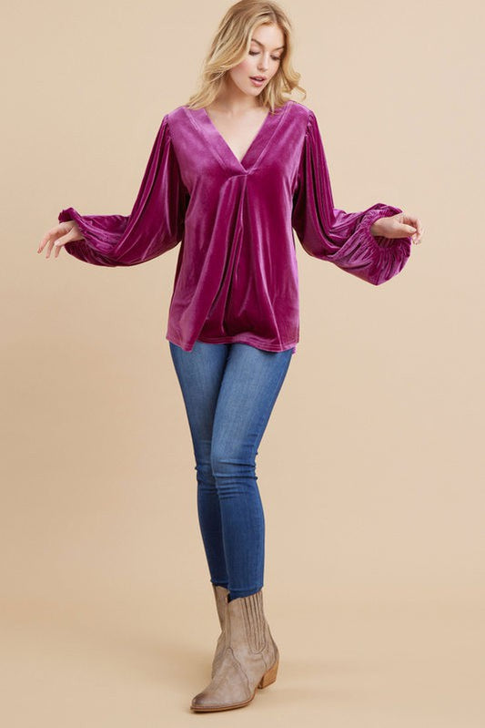 Velvet Long Draped Sleeves Top