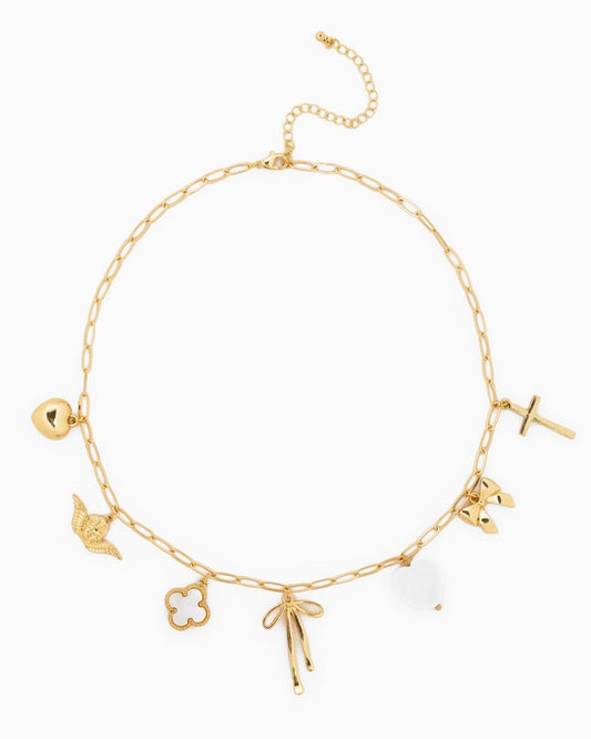 Chunky Bow Multi Gold Charm Necklace