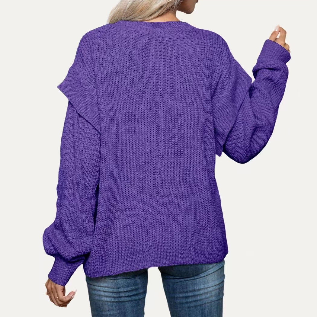 Classic Solid Round Neck Drop Shoulder Long Sleeve Sweater