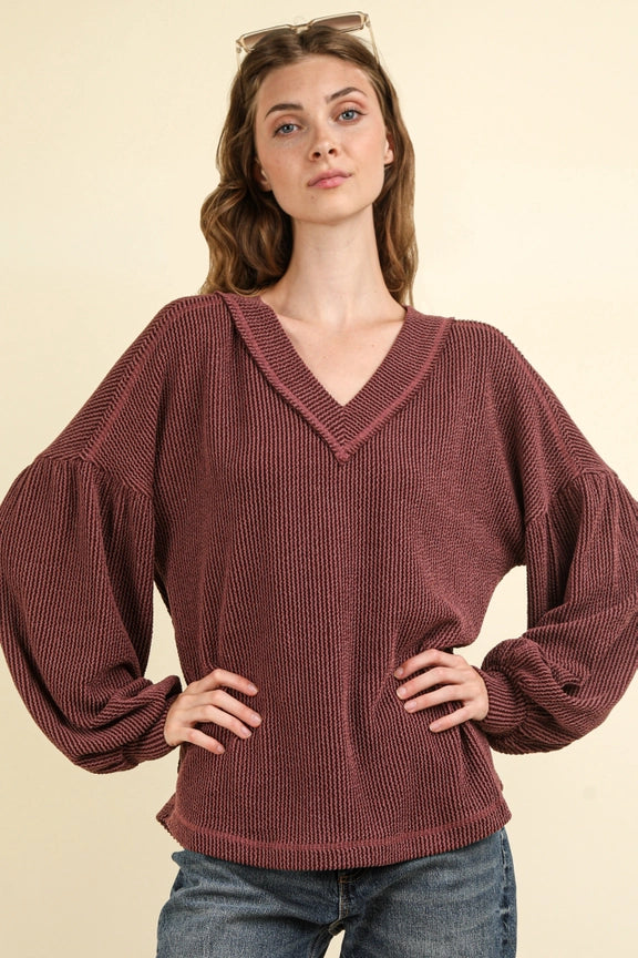 Ribbed V-Neck Oversized Knit Top