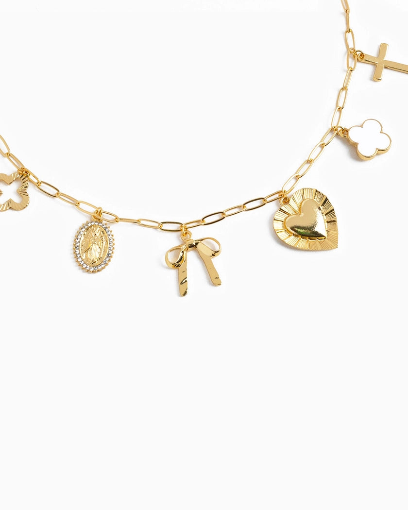 Heart Multi Gold Chunky Charm Necklace