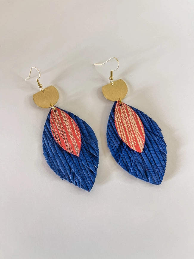 the Lilah Leather Earring {Blue & Red}