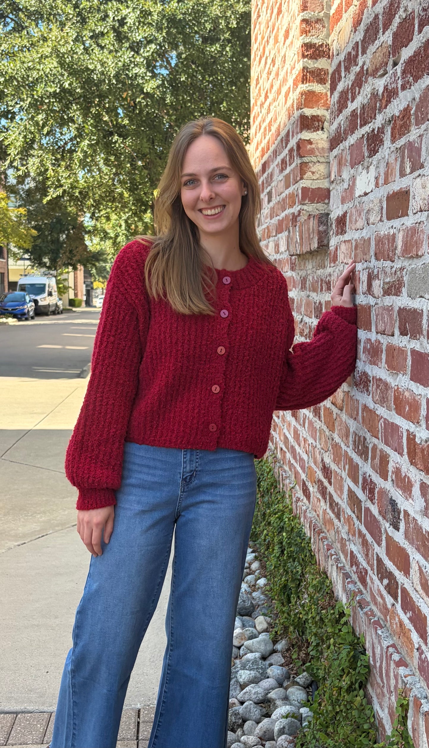Boucle Knit Button Front Cardigan
