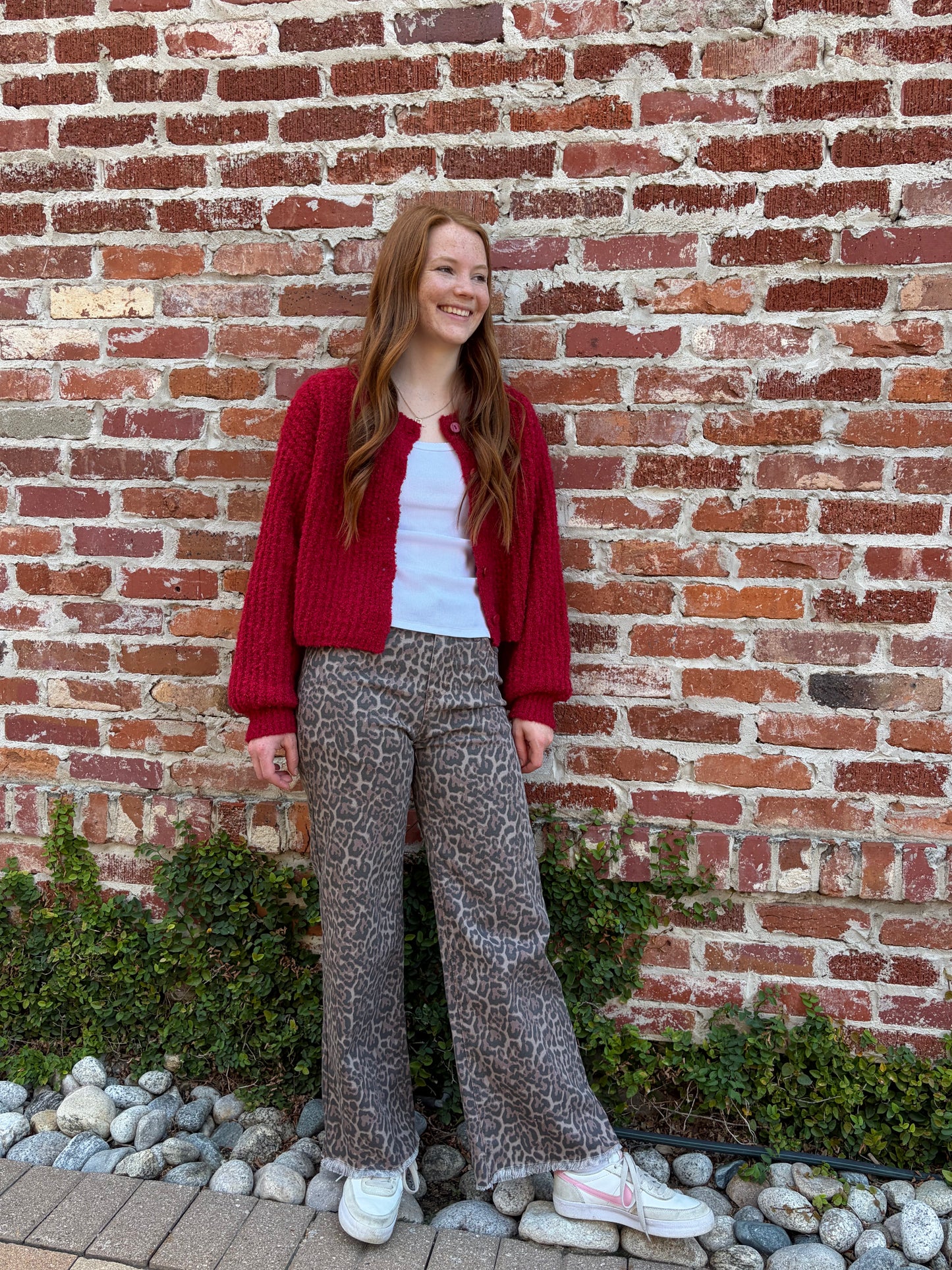 Boucle Knit Button Front Cardigan