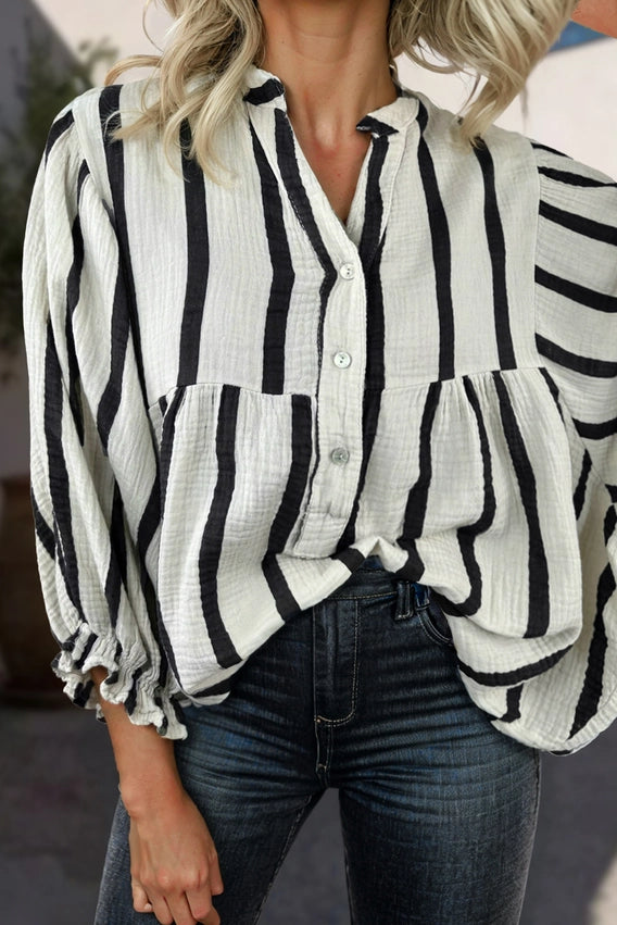 Textured Stripe Buttoned Front 100%Cotton Shirt