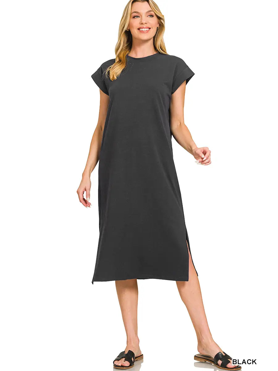 Round Neck Short Sleeve Midi Dress