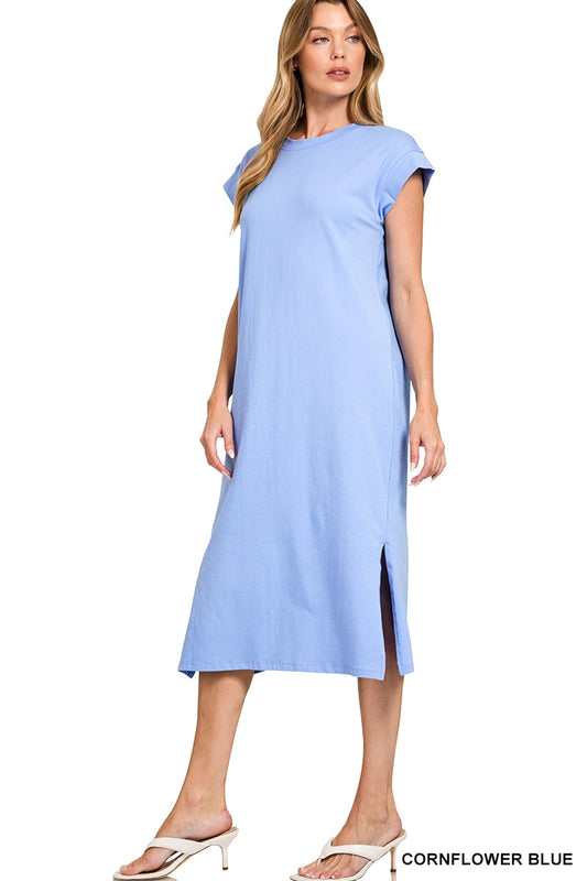 Round Neck Short Sleeve Midi Dress