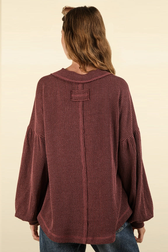 Ribbed V-Neck Oversized Knit Top