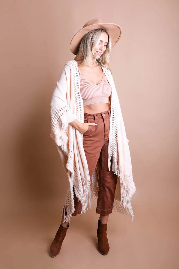 Open Work Frayed Border Bohemian Cardigan