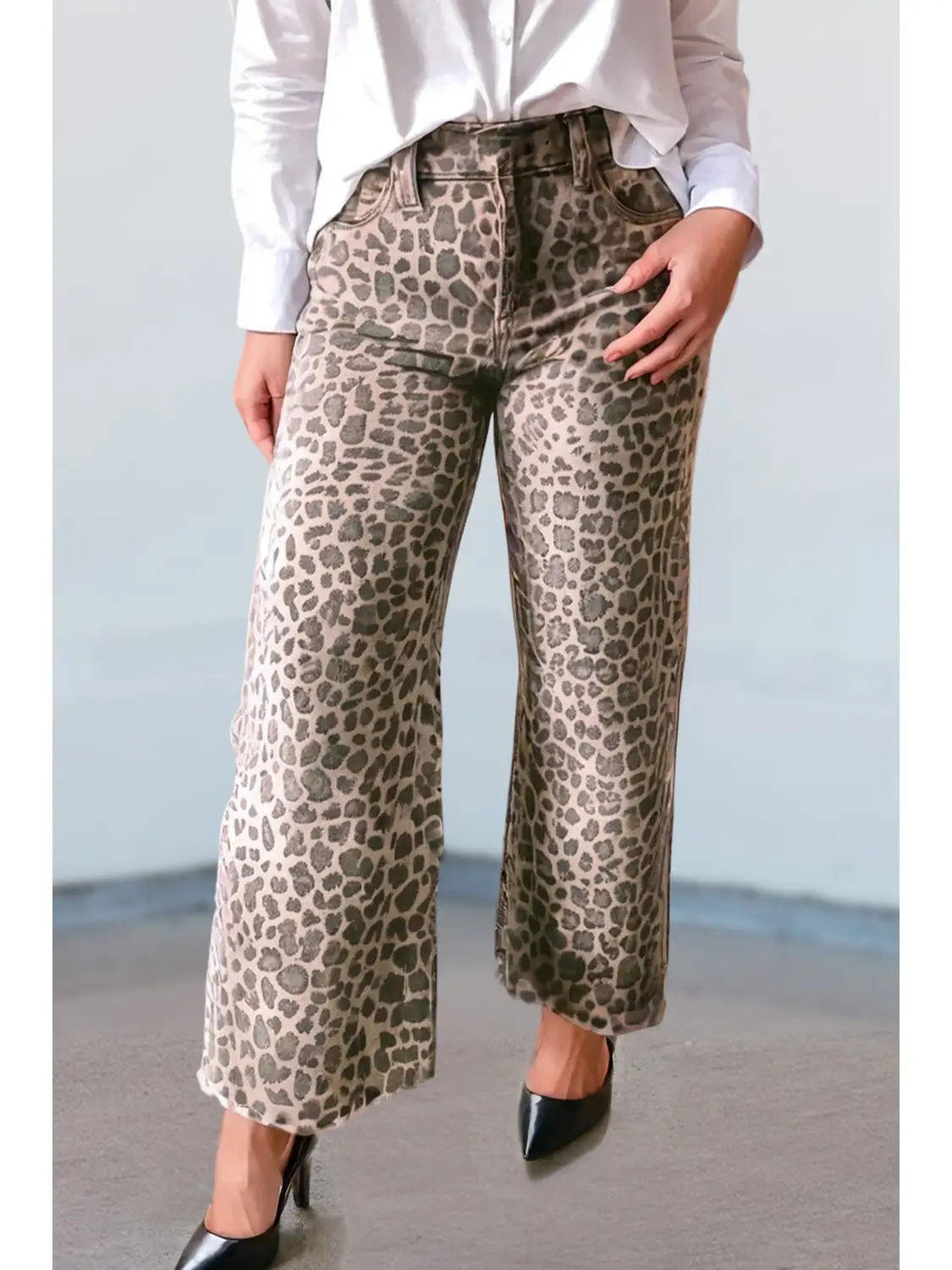 Leopard Wide Leg High Waist Jeans