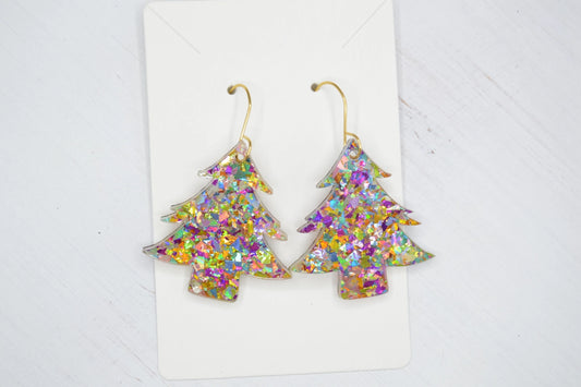 Colorful Flake Confetti Christmas Tree Acrylic Earrings