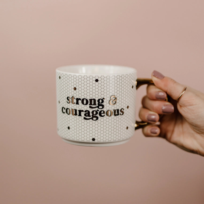 Strong and Courageous Gold Tile Coffee Mug