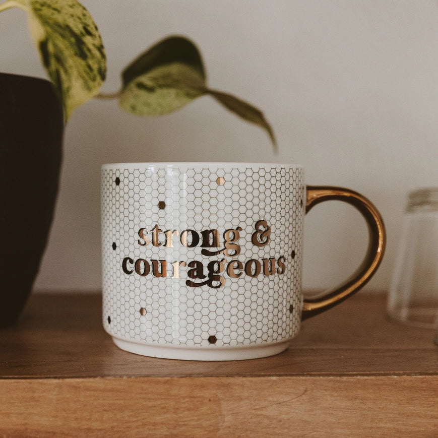 Strong and Courageous Gold Tile Coffee Mug