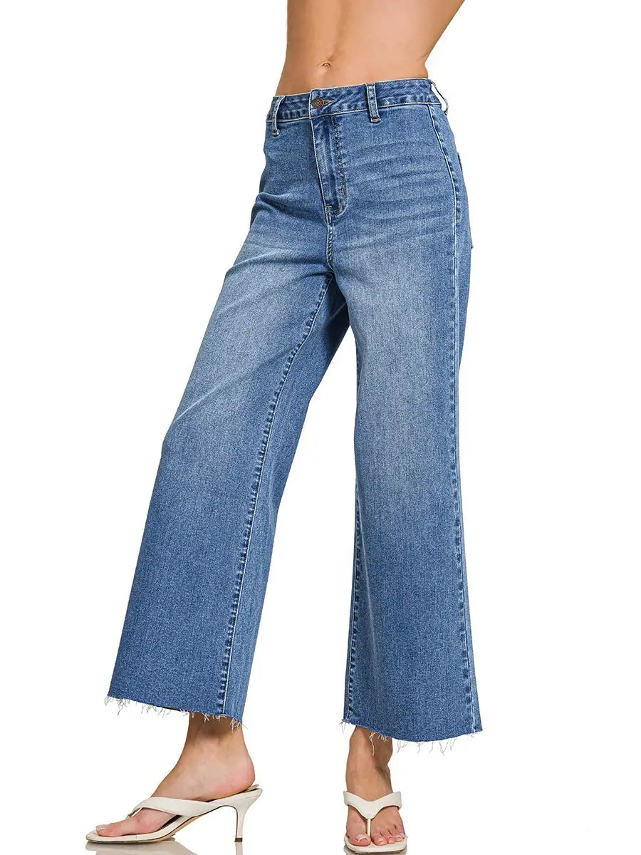 High Waist Wide Leg Straight Denim Pants