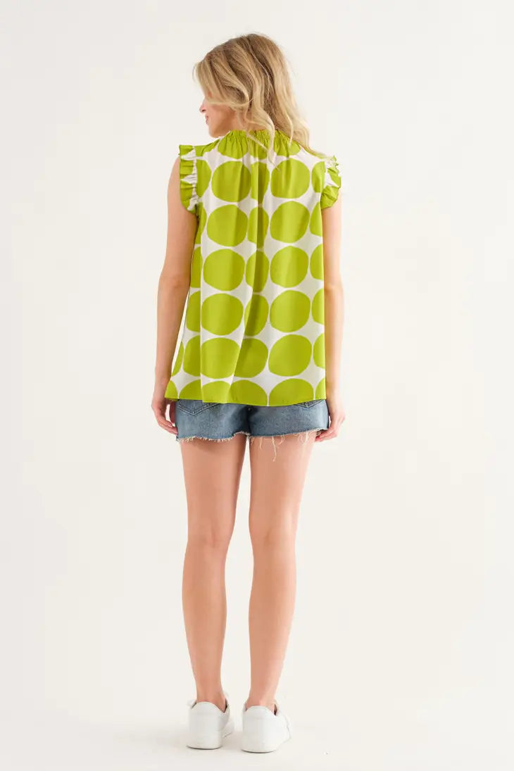 Shirring Mock-Neck Polkadot Top