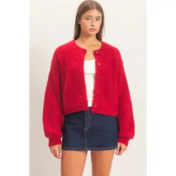 Boucle Knit Button Front Cardigan