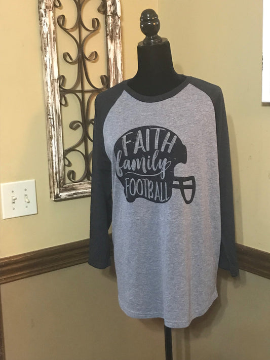 Faith Family Football Vintage Black / Heather Dark Grey 3/4 Sleeve T-shirt