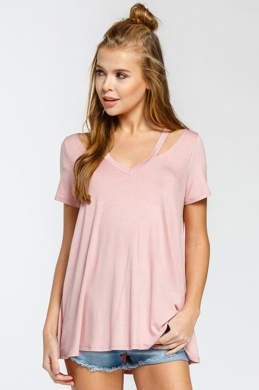 Cold shoulder top - dusty pink