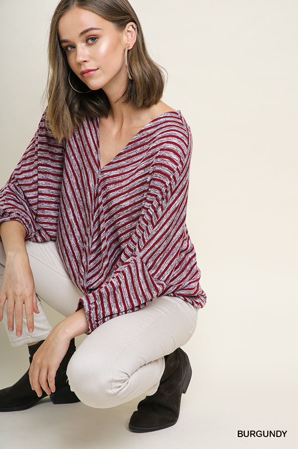 Maroon & Gray 3/4 sleeve V-neck